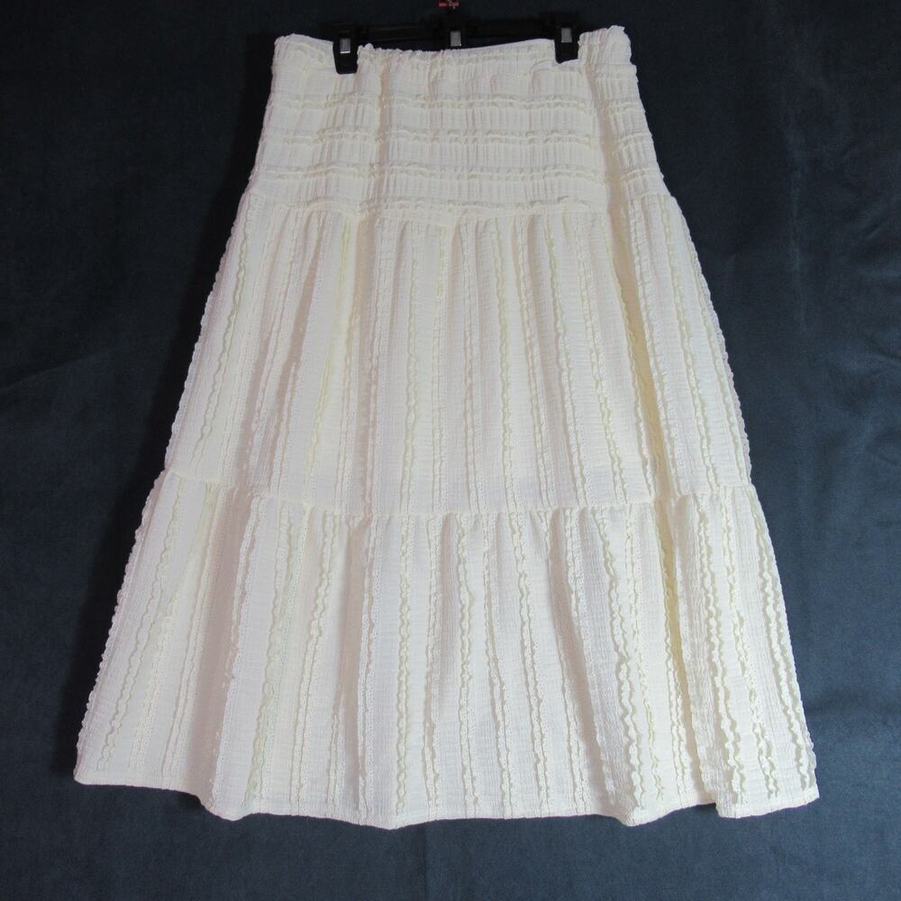 GLG Good Luck Gem Skirt Womens XL Cream Textured Tiered Maxi Boho Peasant Church